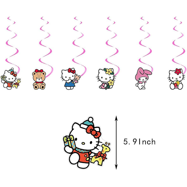 Kitty Fødselsdagsfestartikler, Kawaii Anime Tegneserie Fødselsdagsfest Dekoration, Inkluderet Banner, Hængende Hvirvler, Balloner, Kagetopper (Pink) (pink)