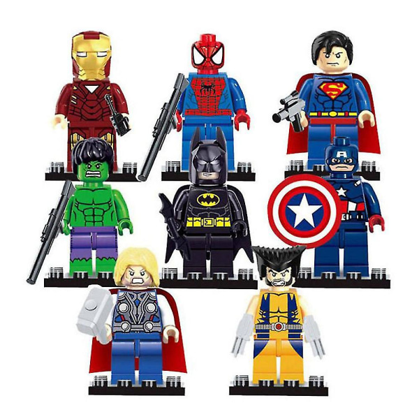 8 X Marvel Superhjälte byggstenar Spider-man Captain America Mini Actionfigurer Leksaker Present