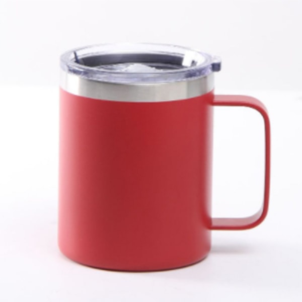 Kaffemugg i rostfritt stål med handtag, 12 oz lock Dubbel vakuummugg Resevänlig (stor röd, 1 st)