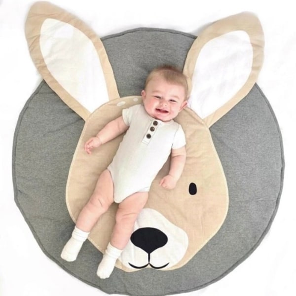 3D Animal Baby Pyöreä leikkimatto ryömintämatto Peitto Vatsamatto Lasten makuuhuoneen matto-harmaa kani, 1kpl