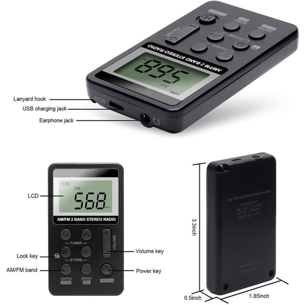 Personlig Am/fm Pocket Radio Bærbar Vr-robot, Mini Digital Tuning Walkman Radio, Med oppladbart batteri, Øretelefon, Låseskjerm for gå/jogging/gym