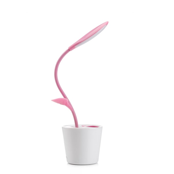 Flexibel USB Touch LED-bordslampa med 3-nivådimmer och växtpennhållare (rosa)