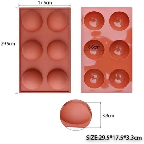 3 stk silikonformer 6-hulls kuppelformede silikonkakeformer gelépudding godteriform