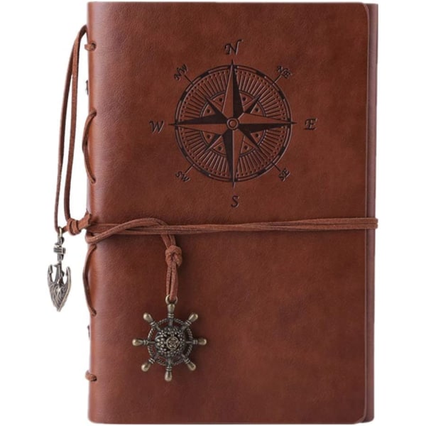 Notebook läderjournal, påfyllningsbar spiralanteckningsbok präglad resejournal med vintage hängen