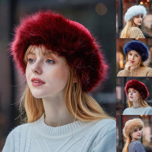 Kvinders Vinter Mongolsk Faux Fur Ruskind Puffy Beanie Snow Hat White White