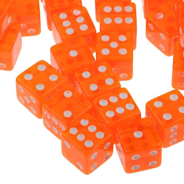 100 kpl 6-sivuista pelinoppaa 15 mm noppaa lautapeleihin ja matematiikan opetukseen, oranssi