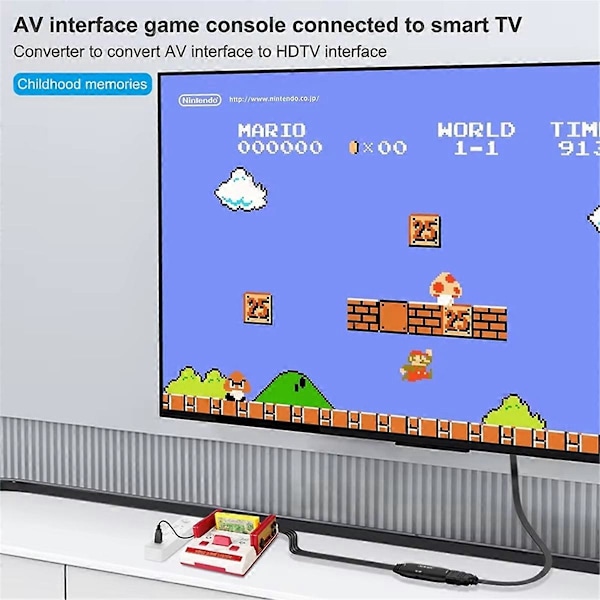 1080P AV til HDMI-kompatibel adapterkonverter RCA-kabel videoadapter for dekoderboks XBOX VHS Blu-R
