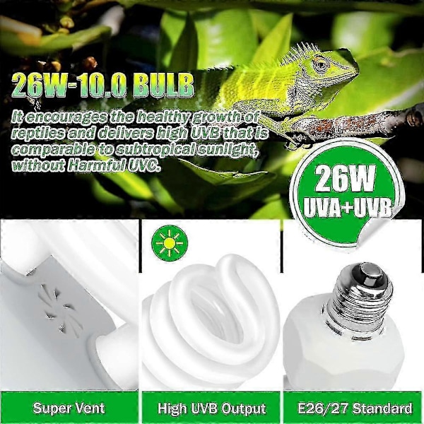 Uva Uvb 10.0 Reptilpære, 26w Dobbeltvirkende UV-lyspære, Kompakt Fluorescerende Lampe, Egnet Til Ørkenreptiler DFS