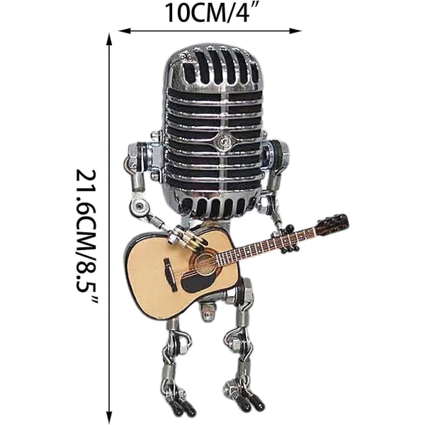 Guitar Robot Lampe Med Dimmer, Cool Cute Retro Metal Mini Størrelse Nattelys Bordlampe Justerbar Lysstyrke (Mikrofon Robot Lampe)