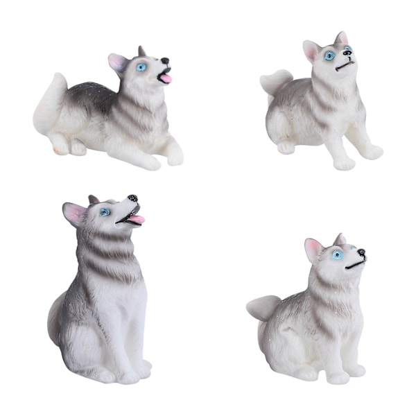 4 st Miniatyr Husky Hundfigurer Djurleksaker Figurer Sagoskog Dekorationer