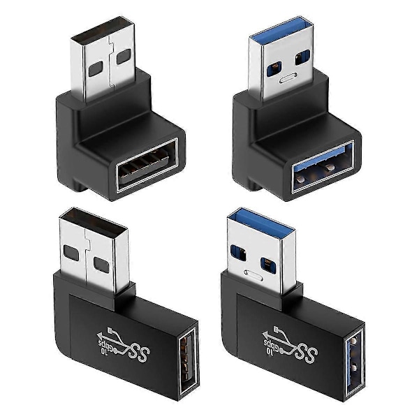 4 kpl USB 3.0 -sovitin, pystysuora ylös- ja alaskulma, vaakasuora vasen ja oikea kulma, USB-uros - naaras