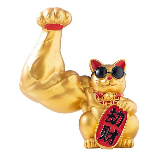 Big Arm Lucky Cat Muscle Figurine Kontor Hem Vardagsrum Dekoration Till Fortune Wealth（Bilmonterad 10cm）