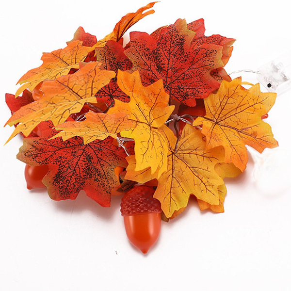 Halloween-dekorasjoner Lighted Fall Garland Total 6,6 fot 10 Led, høstdekorasjoner Halloween-dekor Lønneblader og eikenøtter Strengelys for innendørs rom