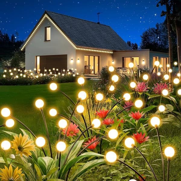 Solcellelampe - Firefly Solcellelamper - 10 LED'er - IP65 Vandtæt - 4 Stykker Varm Hvid