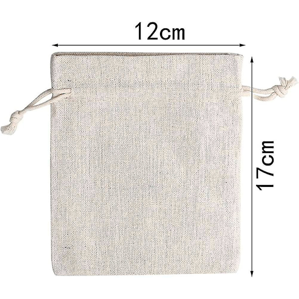 12 kpl Pieniä Puuvillapusseja, 12*17cm Beige Puuvillavetoketjupusseja Luonnollisia Pieniä Kangaspusseja Koruille, Lahjoille, Täyttöpusseja