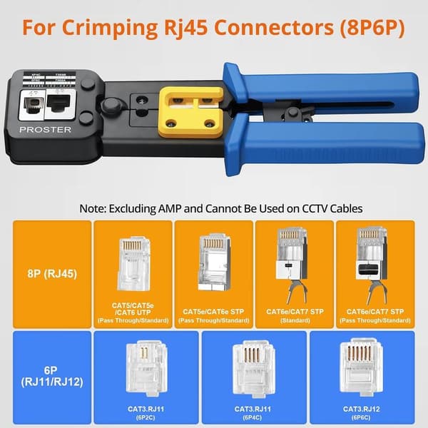Proster RJ45 Crimp Tool Kit - RJ45 Pass Through Crimper for CAT5, CAT5e, and CAT6 Network Cables with Network Cable Tester