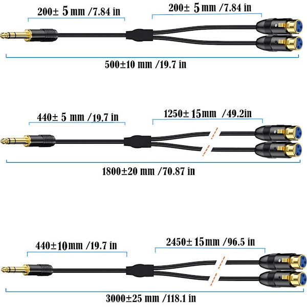Dual XLR-hunn til 1/4 tommers TRS stereo hann Y-splitter kabel 2-XLR hunn til kvart tommers adapter patch ledning-C
