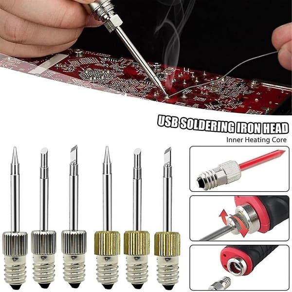 6 stk Loddetips i Messing, USB Loddejernhode, Sveiseloddetips for E10 Grensesnitt Loddestasjoner