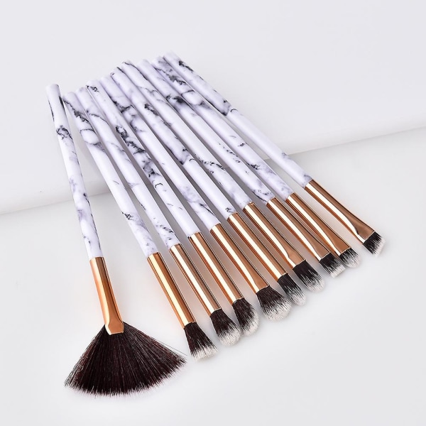 10 stk/sett Kvinner Pro Marmor Makeup Brushes Øyenbryn Blush Contour Fan Shape Børste