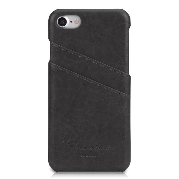 iPhone 7 8 phone case, grå PU Anti-halk baktill skyddande cover med kortplatser