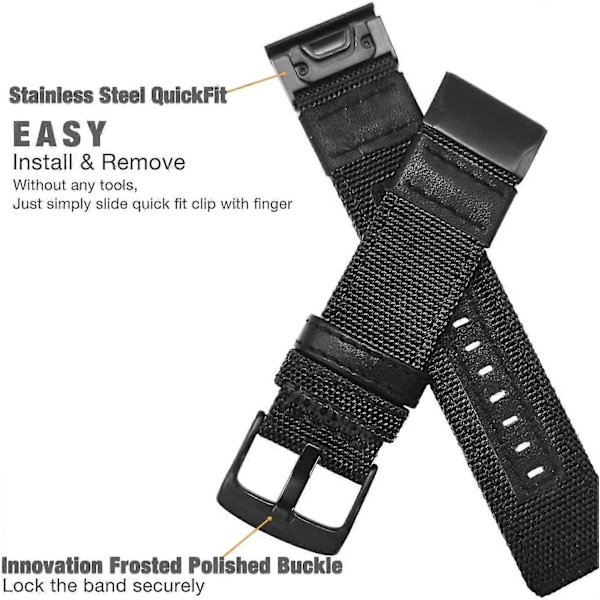 22 mm Nylonrem Passer Til Garmin Fenix 5/fenix 6 (Sort)