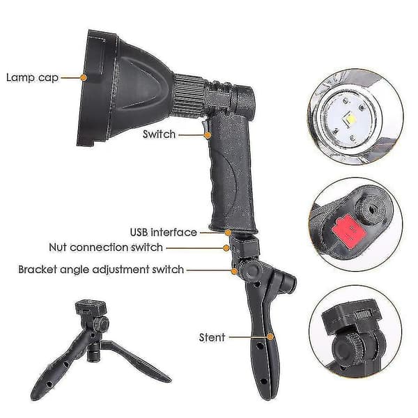 Led Hand Held Spotlight Usb Rechargeable Camping Hunting Flashlight Torch Lamp Cy