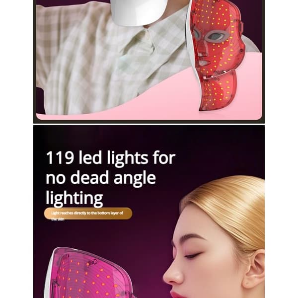 LED-maske til ansigt og hals, 7 farver lysterapi - Anti-aging - Hudforyngelse