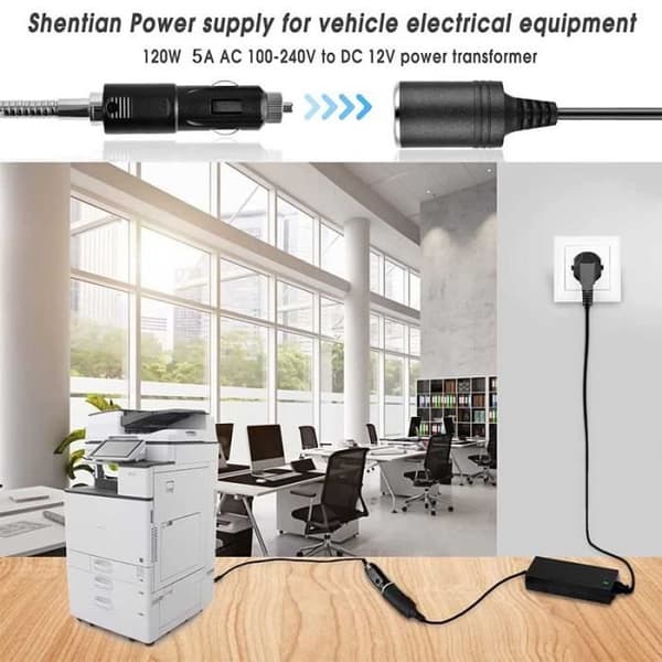 Universal Bilopladeradapter Cigarettænderstik - 100V-240V til 12V 5A
