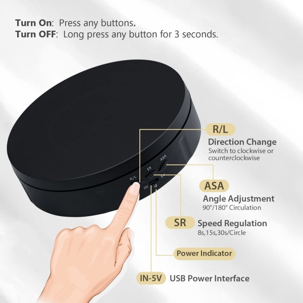 14,6 cm automatisk elektrisk drejeskive 360 graders roterende displaystativ, sort