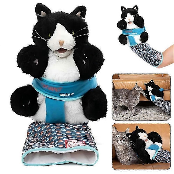Kattdocka Brottare Plysch Handdocka Leksak med Vaddering, Rolig Interaktiv Kattleksak Träning & Övningshandske för Katter-Bra