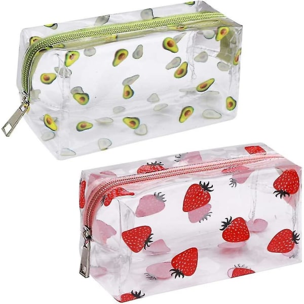 Gjennomsiktig blyantveske Frukt kosmetikkveske Pvc-sminke reisevaskepose med avokado- og jordbærmønster for kvinner og jenter