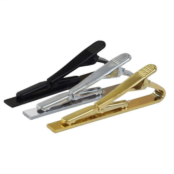 3-delat slipsnål & knappnålsset för män, silver/guld/svarta slipsclips (5,6 cm)