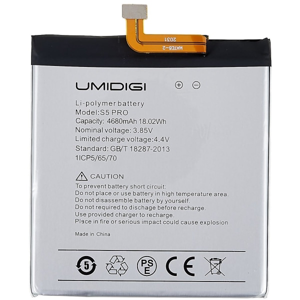 För Umidigi S5 Pro 3.85V 4680mAh uppladdningsbart Li-Polymer-batteribyte