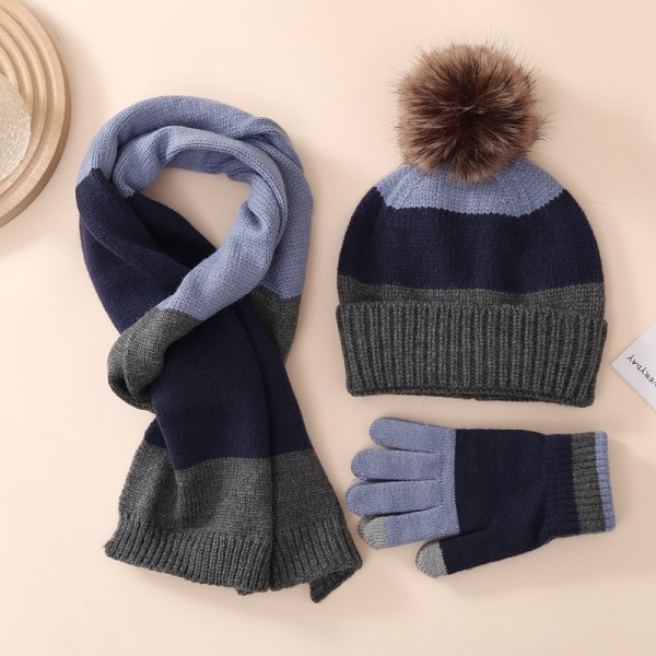 Børns varme vinterdragt plus fløjlshue, handsker og tørklæde tredelt sæt egnet til 8-15 år gray blue