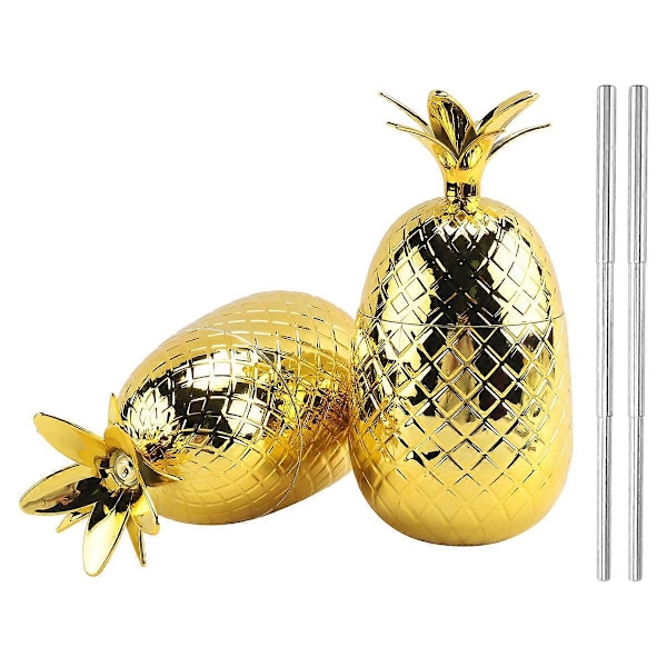 2-pak Ananas Drikkekrus, 450 ml Ananas Tumbler med Strækket Sugerør, Hawaiian Luau Festkrus