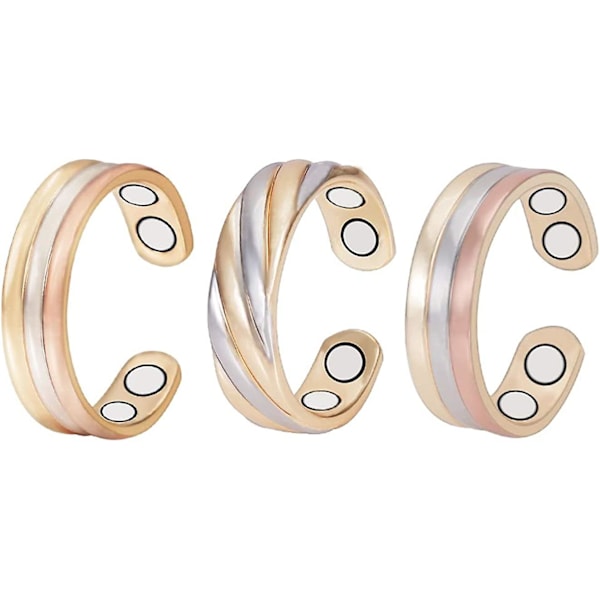 3 stk Tri Tone Magnetiske Kobberringer for Leddgikt Justerbare Magnetiske Ringer for Kvinner Gave til Mor Kone