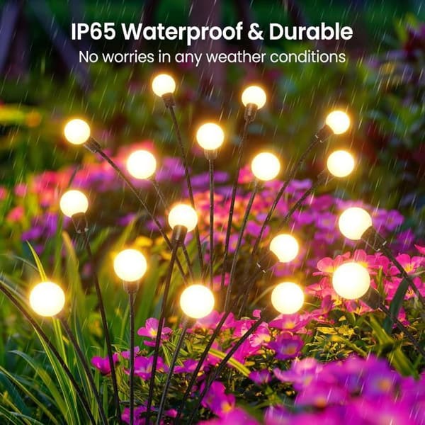 Solcellelampe - Firefly Solcellelamper - 10 LED'er - IP65 Vandtæt - 4 Stykker Varm Hvid