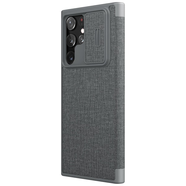 NILLKIN Qin Pro -sarja Samsung Galaxy S22 Ultra 5G PU-nahkaiselle case, jossa korttipidike ja liukukameran cover