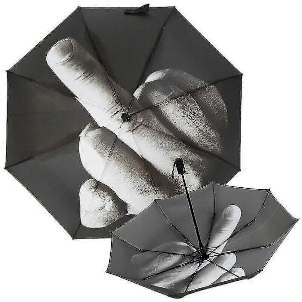 100% Helt Ny Cool Mellanfinger Upp Treviknings Paraply Anti-Sol Regn Vindtätt Solskydd