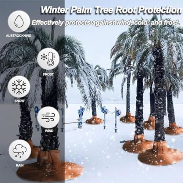 Palmerodbeskyttelse. Vinterbeskyttelse til palmerødder. Vinterbeskyttelse mod frost. Kuldebeskyttelse til planter og træer op til 34 cm i diameter.