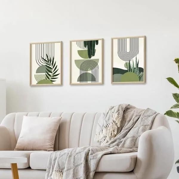 Indrammet billede - Boho - Grøn - Plantemotiv - Sæt med 3 stk. 90 x 40 cm