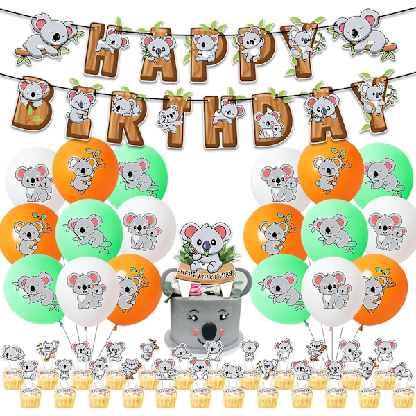 43pcs Koala Birthday Party Decorations Set Including Koala Koala Happy Birthday Banner, Latex Balloons, Cake & Cupcake Toppers For Kids Jungle Animal