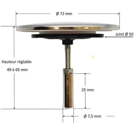 Dekselplate for badekaravløp, 70 mm diameter, rustfritt stål, Nicoll, ref. 411916