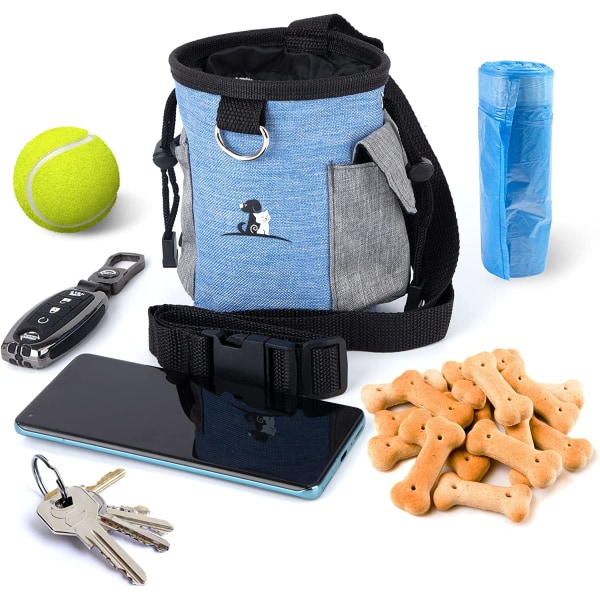 Hundträningsväska, godisväska, träningsväska för husdjur med justerbar koppelklämma (blå)