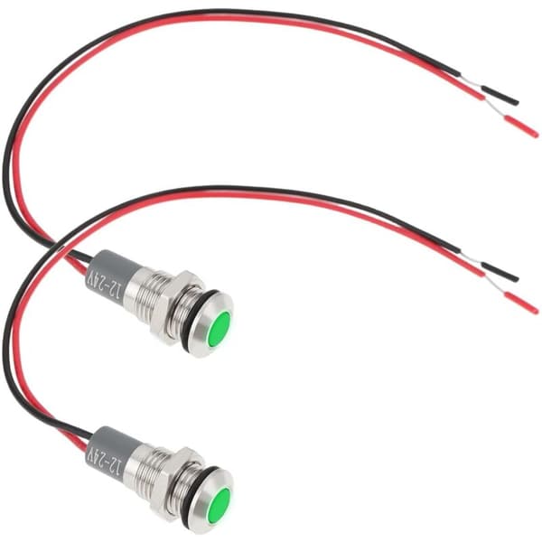 Sæt med 2 LED-indikatorlys AC/DC 12V-24V 8mm panelmontering metalhus grønne advarselslys