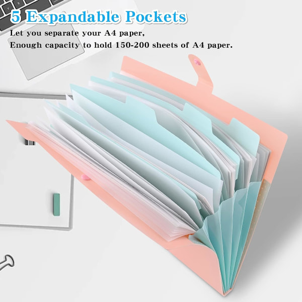 1 st expansionsmapp, A4-pappersdragspelspåse med spänne, 5 fickor (rosa)