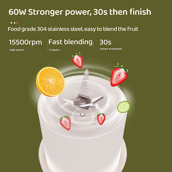 Bærbar blender, personlig blender med 6 knive 2400mAh kraftig USB genopladelig blender juicer,