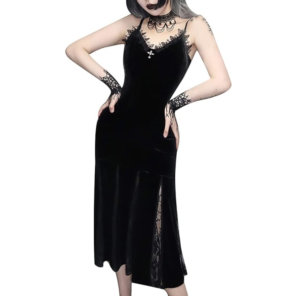 Gotisk spets svart miniklänning Sexig rygglös festklänning