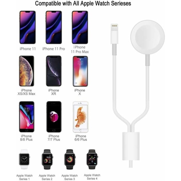 2 i 1 laddare för iPhone och Apple Watch, Lightning-kabel och magnetisk laddningskabel för Apple Watch / Pad Air / Mini Yixiang
