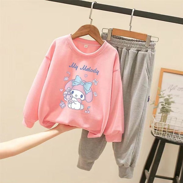 Sanrioed Plysch Anime Kuromi Cinnamoroll Melody Toddler Baby Pojkar Flickkläder Barn Sweatshirt Byxor 2st Tröja Pullover Present NM-17NJKL 150